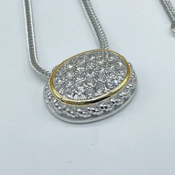 Emma Skye Pave Crystal Necklace Silver Tone Gold Tone Accent Wheat Link Chain 16 - Picture 7 of 13